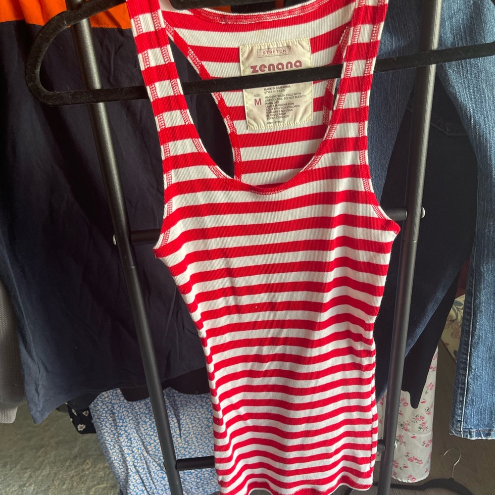 Zenana Outfitters Red and White Striped Top